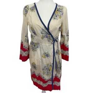 Anthropologie Elosie Cotton Floral Kimono/Robe Wrap Style Size Small Vintage